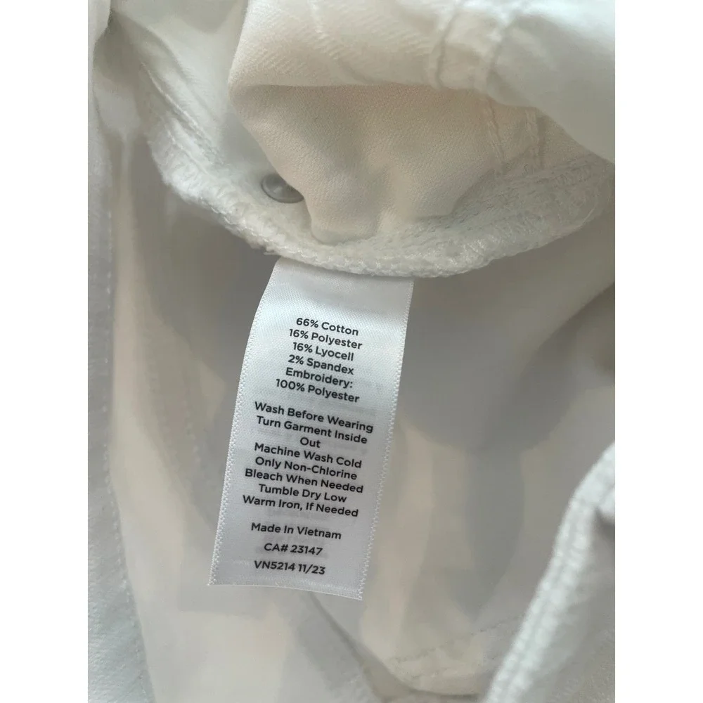 Talbots White Wide Leg Crop Jeans High Waist Embroidered Raw Hem 4P NEW‎